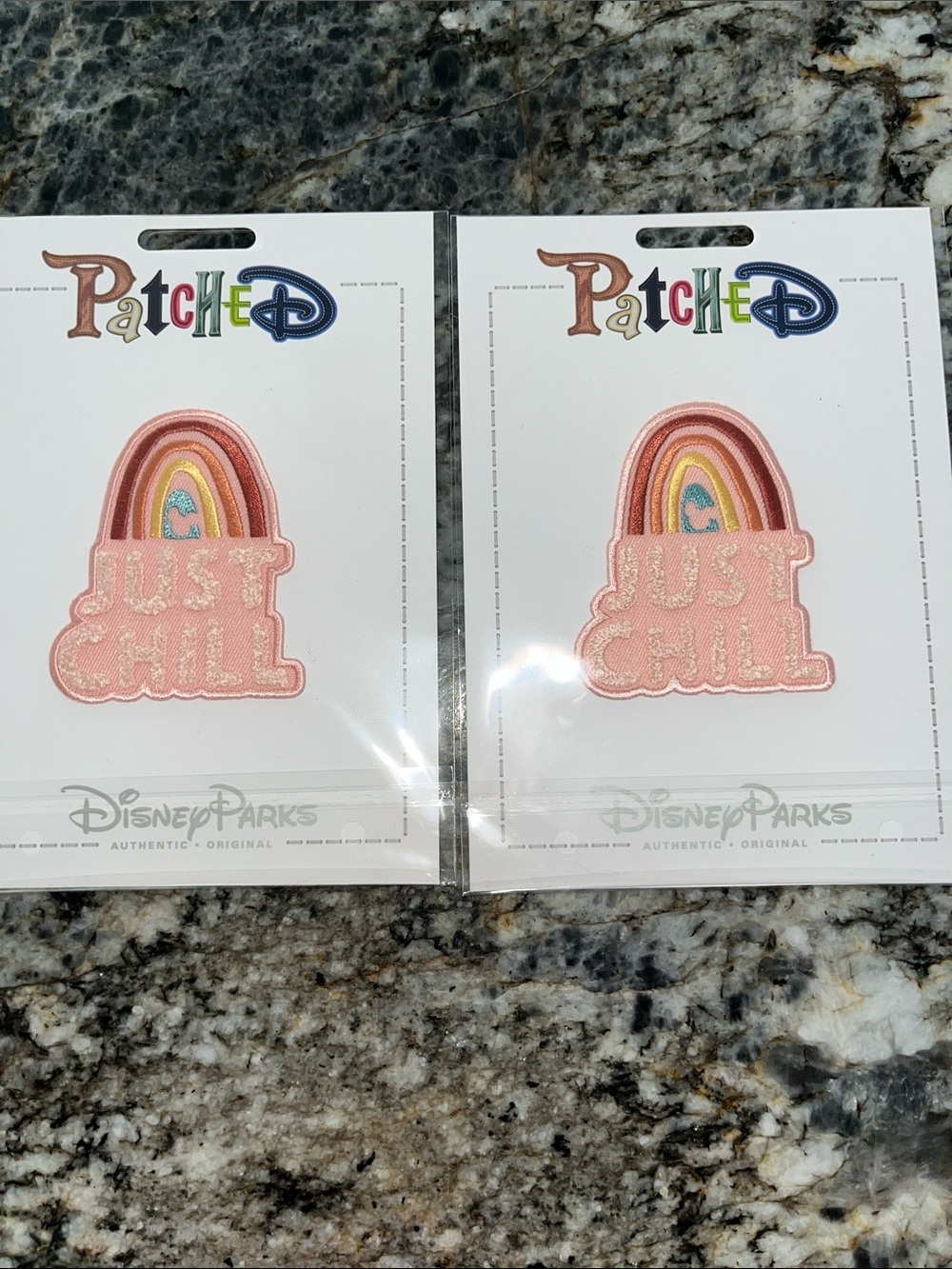 Disney Parks Pink 'Just Chill' Rainbow Patch Duo